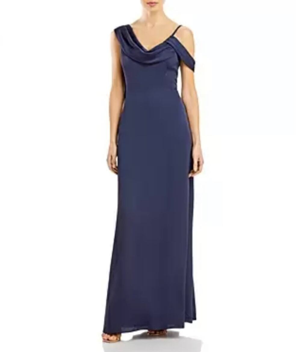 AQUA Blue Evening Gown One Shoulder Backless Long A-Line Formal Dress Size 6